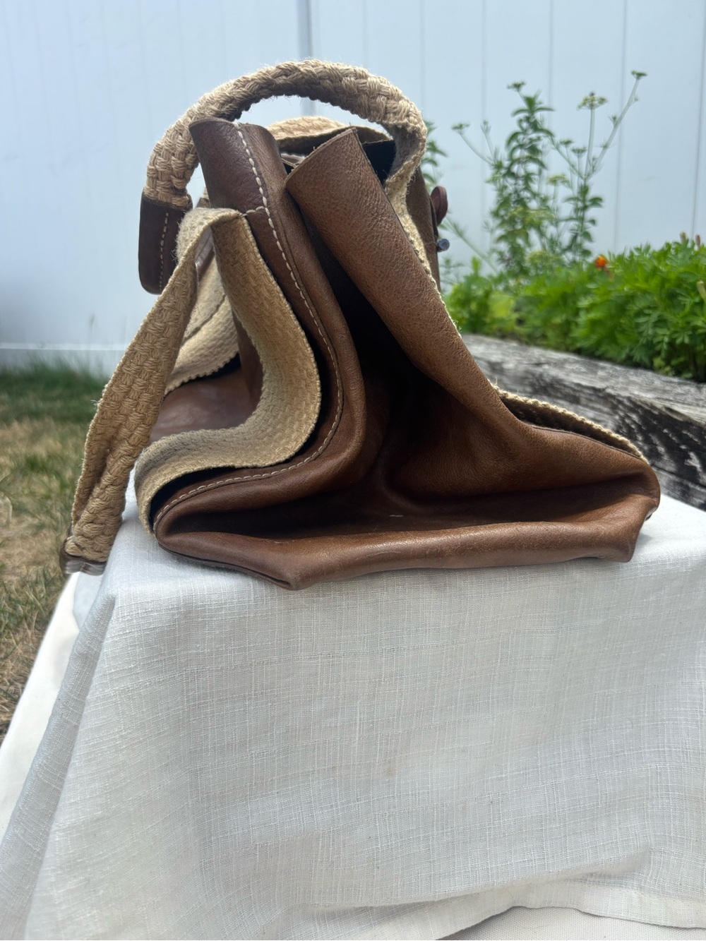 Henry Beguelin Handmade Leather Tote Bag Brown Woven Strap Artisan Italy Boho - Picture 3 of 13